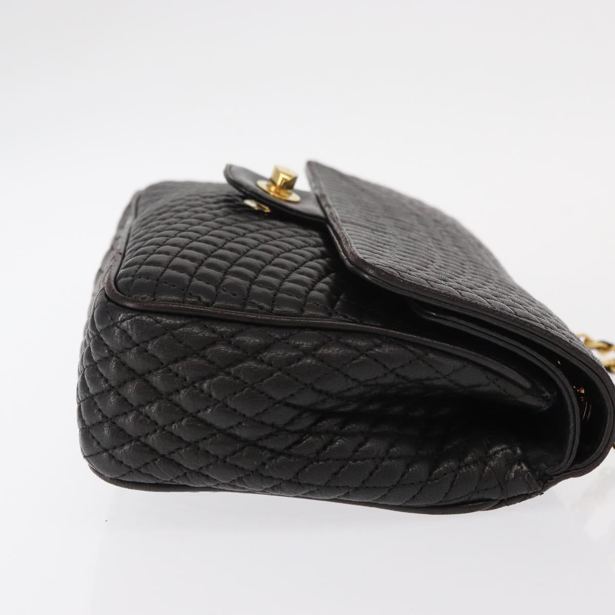 BALLY Chain Shoulder Bag Leather Black Gold Auth am9754