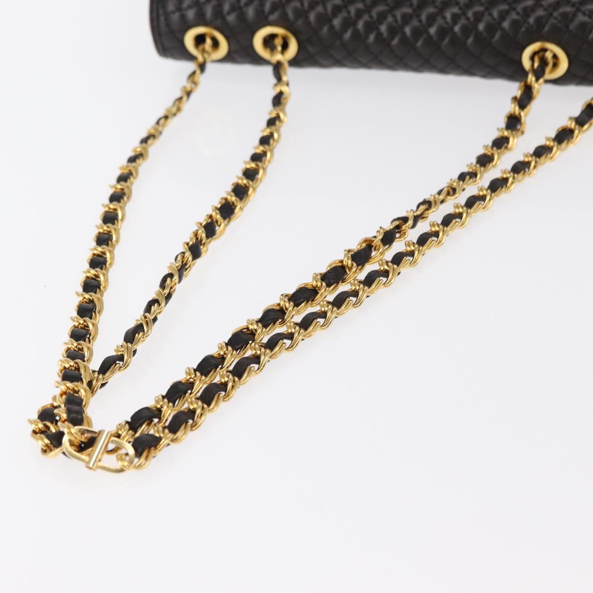 BALLY Chain Shoulder Bag Leather Black Gold Auth am9754