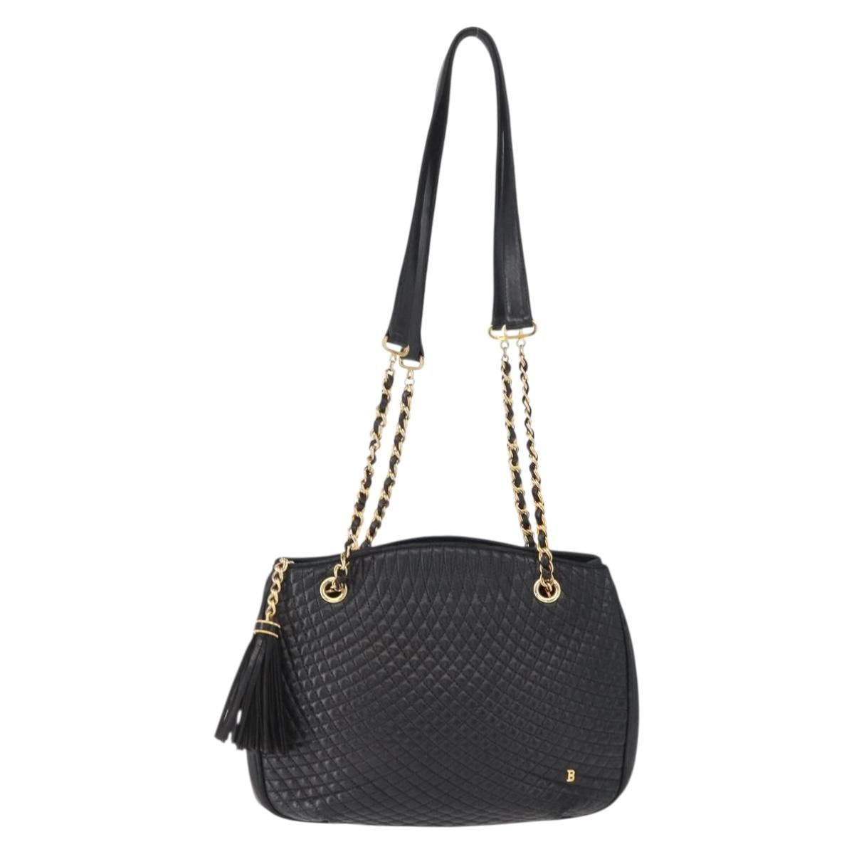 BALLY Chain Shoulder Bag Leather Black Gold Auth am9755