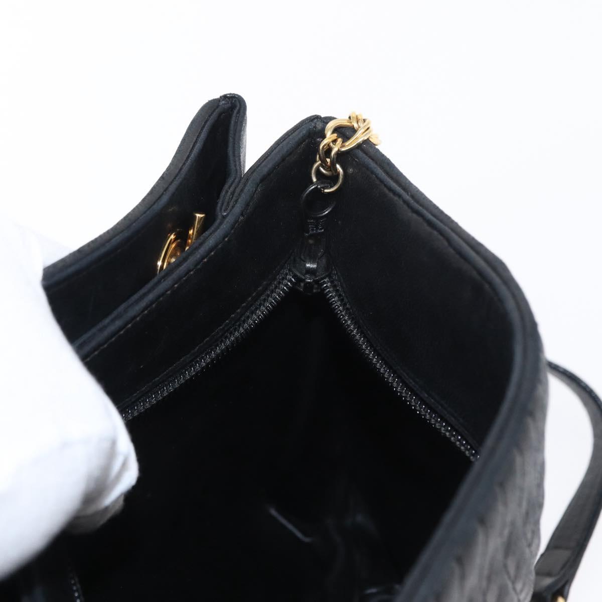 BALLY Chain Shoulder Bag Leather Black Gold Auth am9755