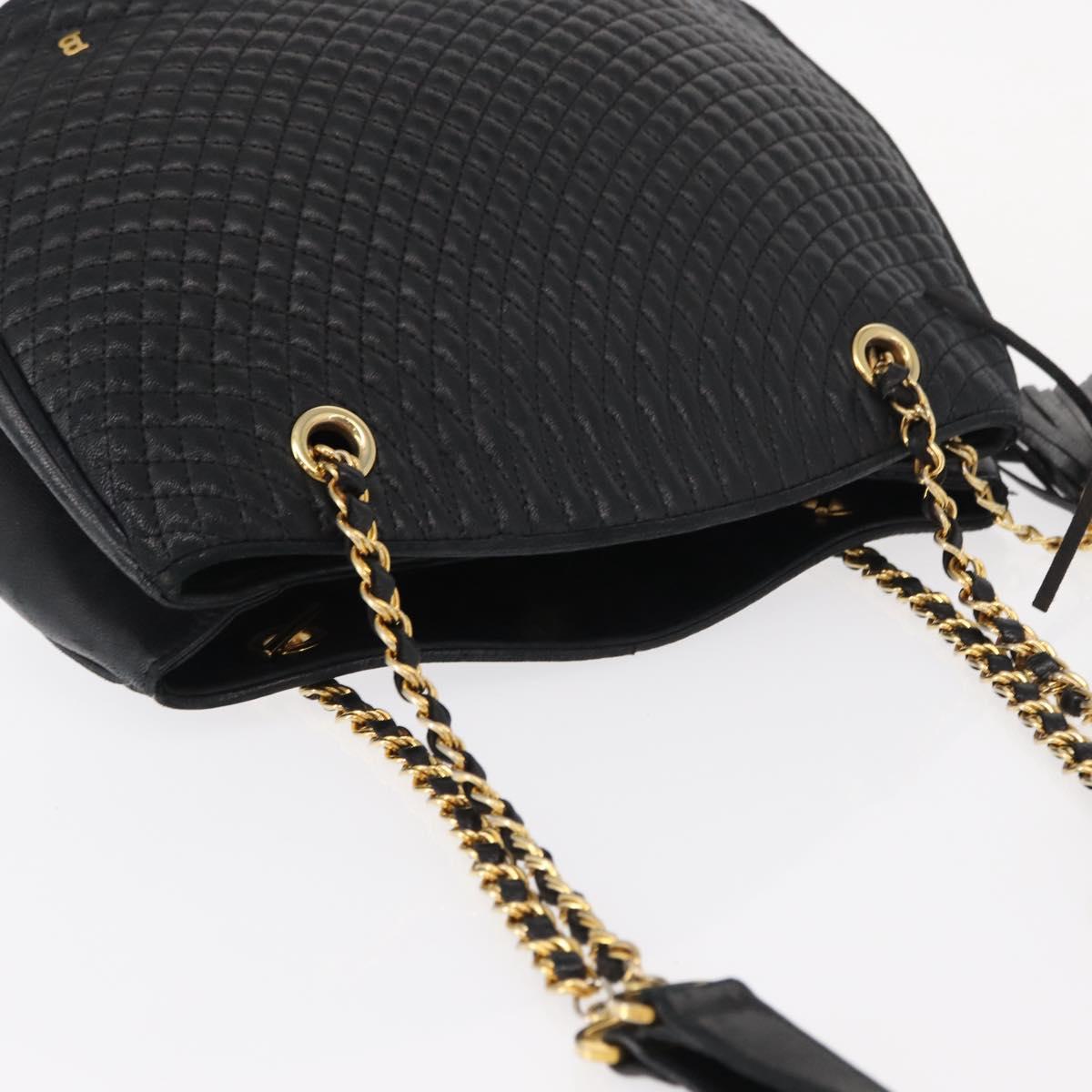 BALLY Chain Shoulder Bag Leather Black Gold Auth am9755