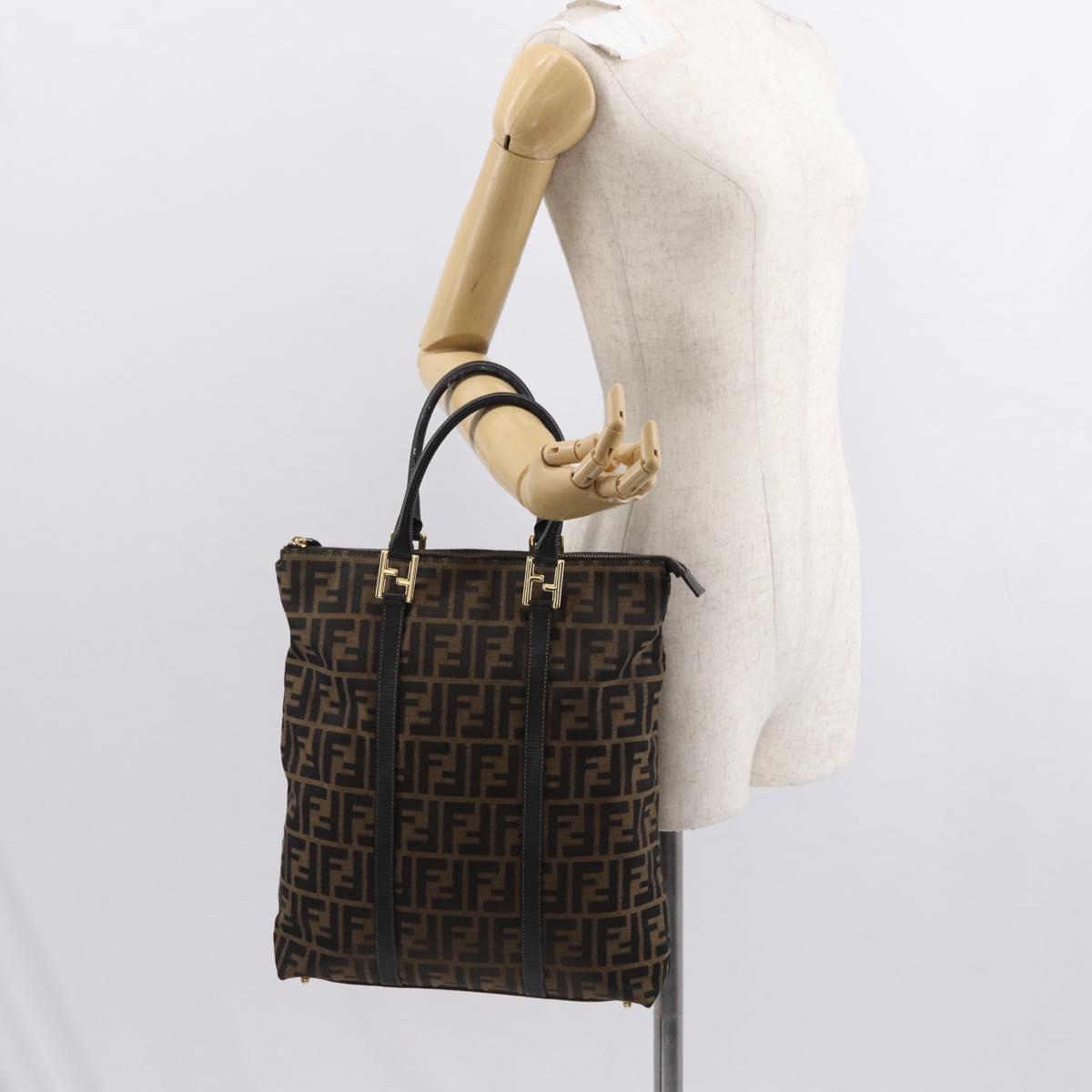 FENDI Zucca Canvas Tote Bag Black Brown Auth am9756