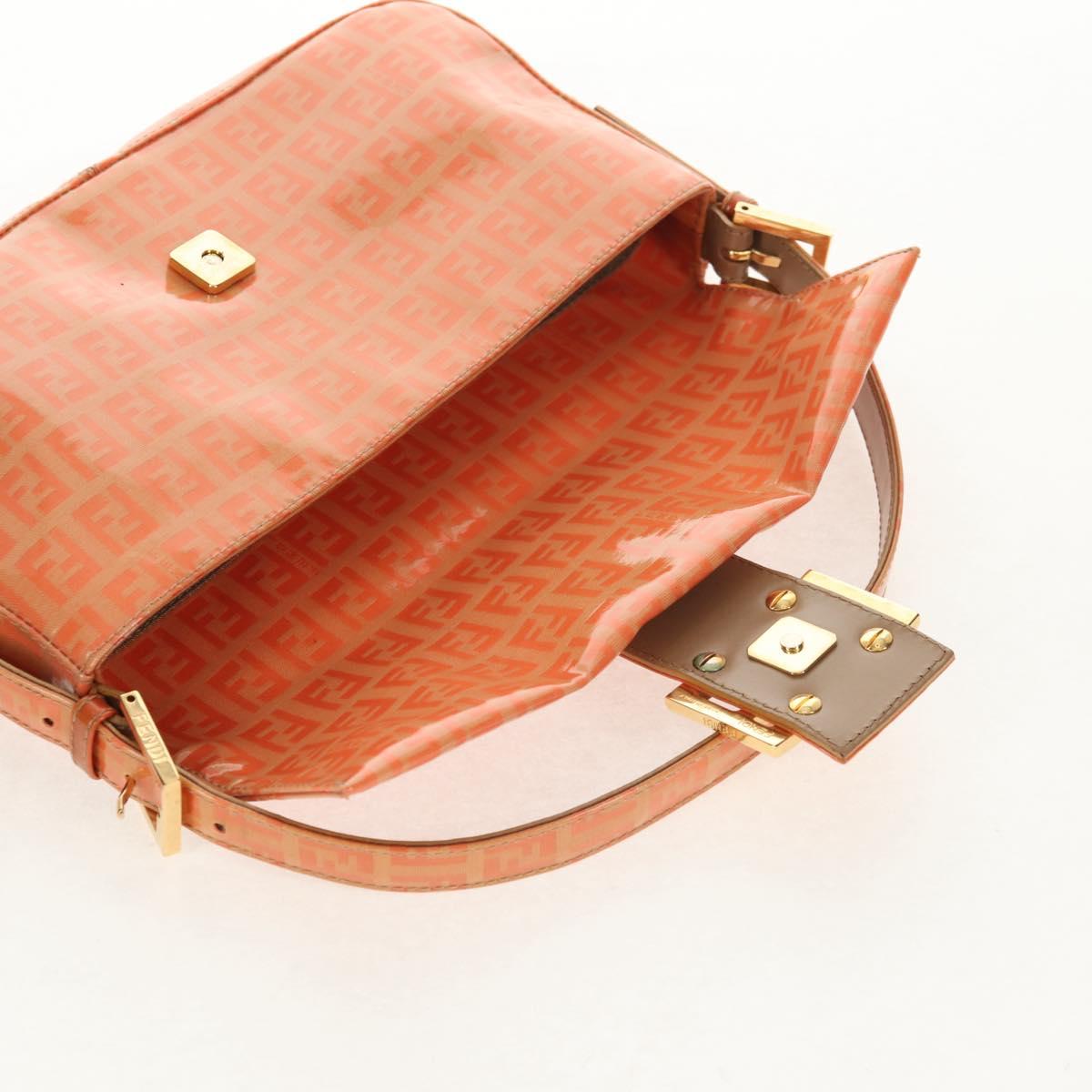 FENDI Zucchino Canvas Mamma Baguette Bag Enamel Orange Gold Auth am9758V