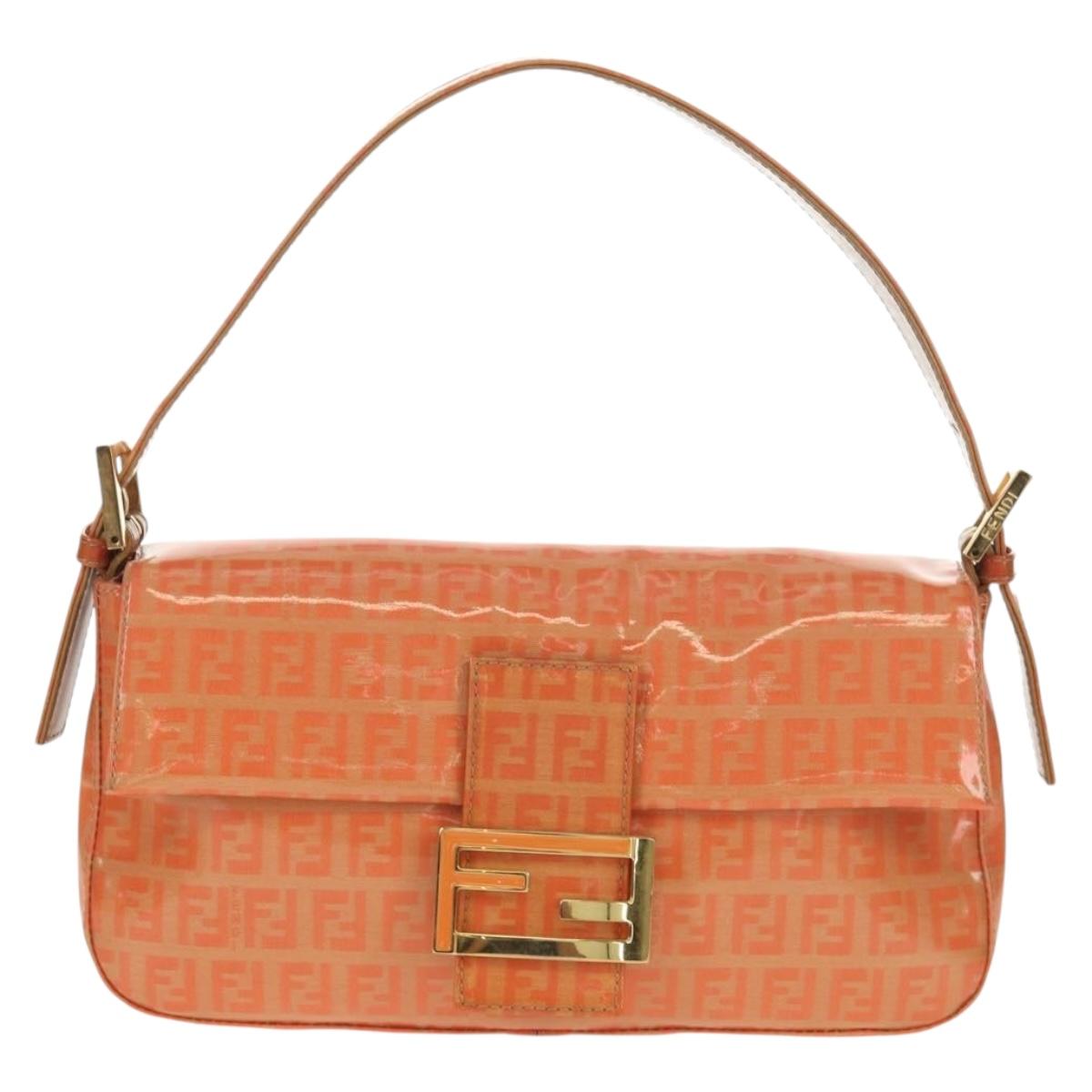 FENDI Zucchino Canvas Mamma Baguette Bag Enamel Orange Gold Auth am9758V