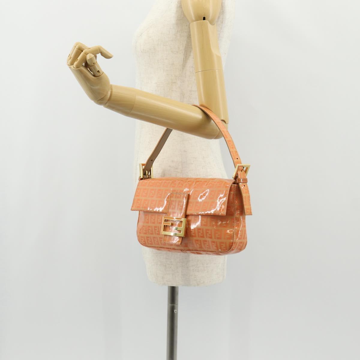 FENDI Zucchino Canvas Mamma Baguette Bag Enamel Orange Gold Auth am9758V