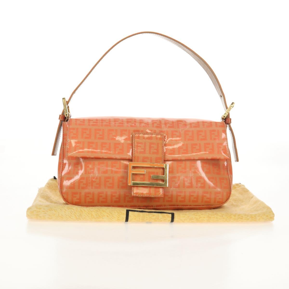FENDI Zucchino Canvas Mamma Baguette Bag Enamel Orange Gold Auth am9758V