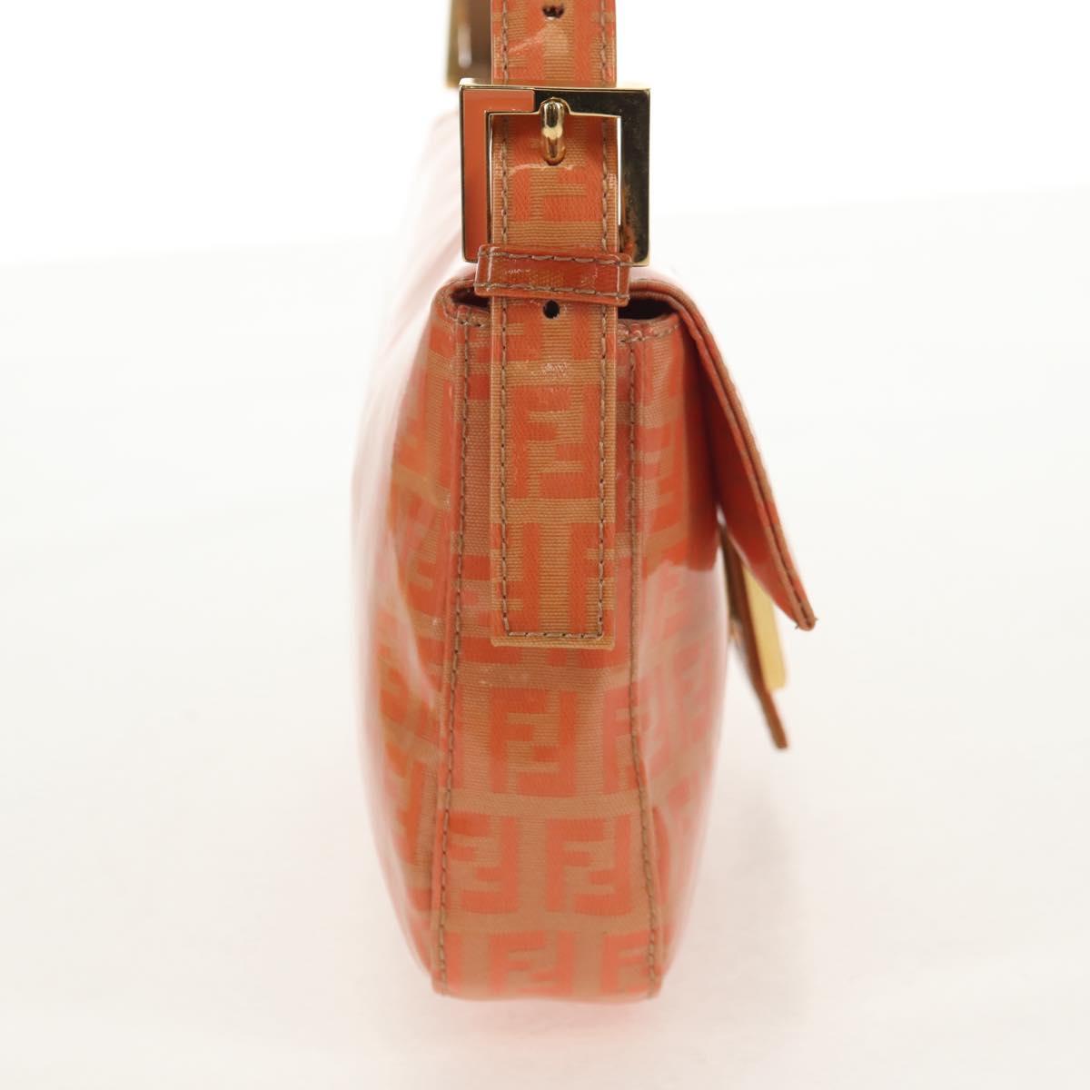 FENDI Zucchino Canvas Mamma Baguette Bag Enamel Orange Gold Auth am9758V