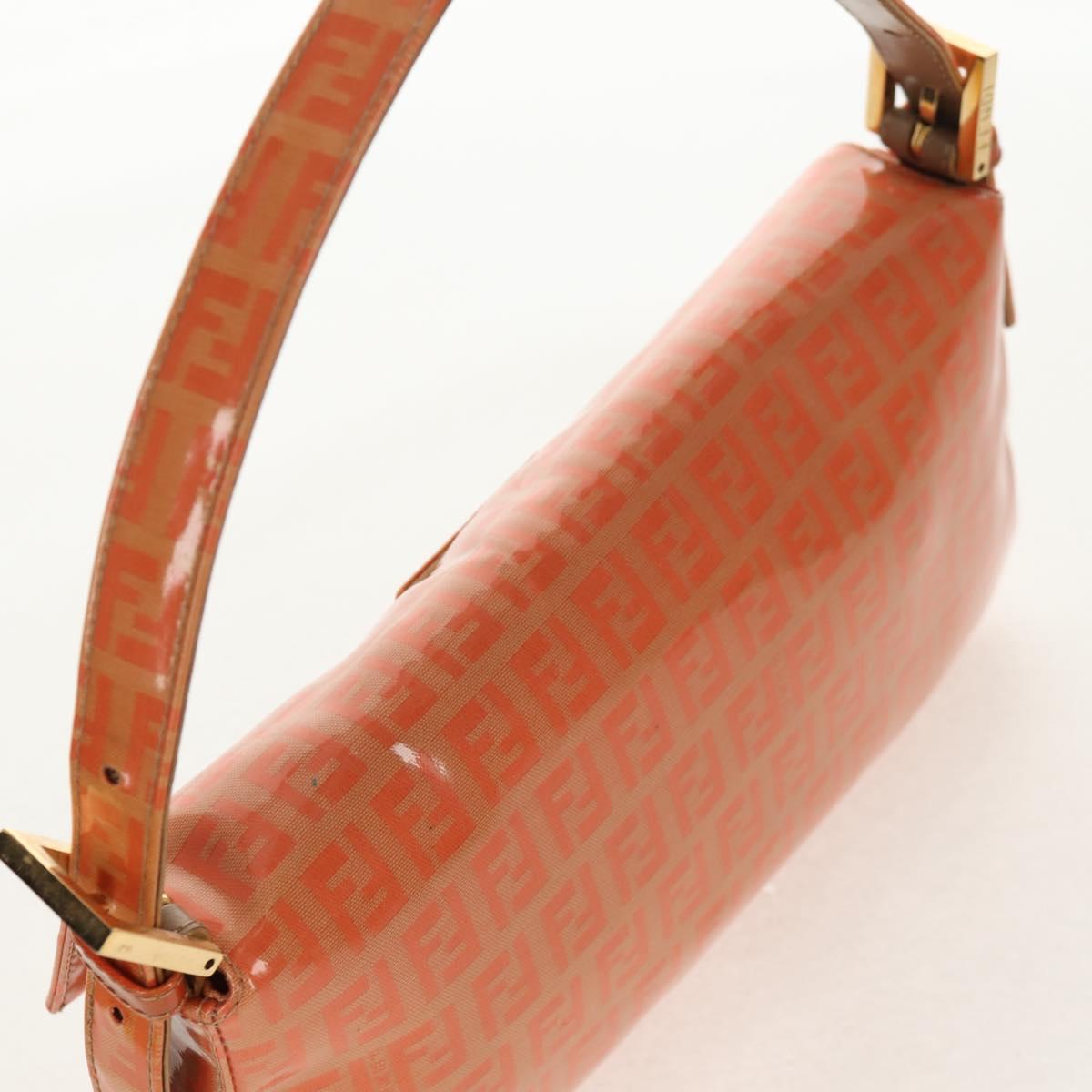 FENDI Zucchino Canvas Mamma Baguette Bag Enamel Orange Gold Auth am9758V