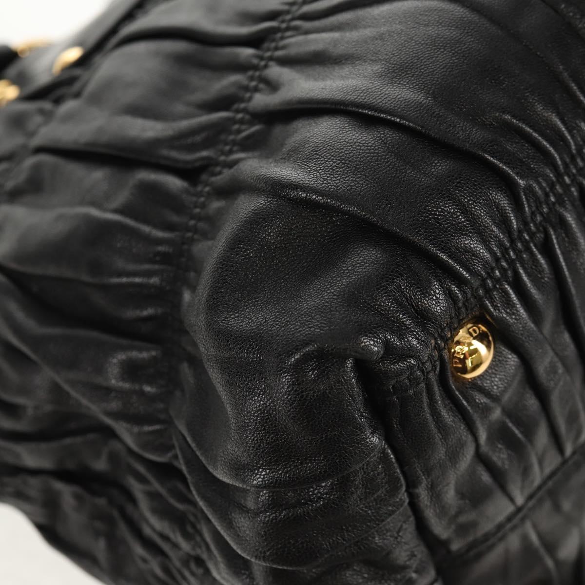 PRADA Tote Bag Leather 2way Black Gold Auth am9760V