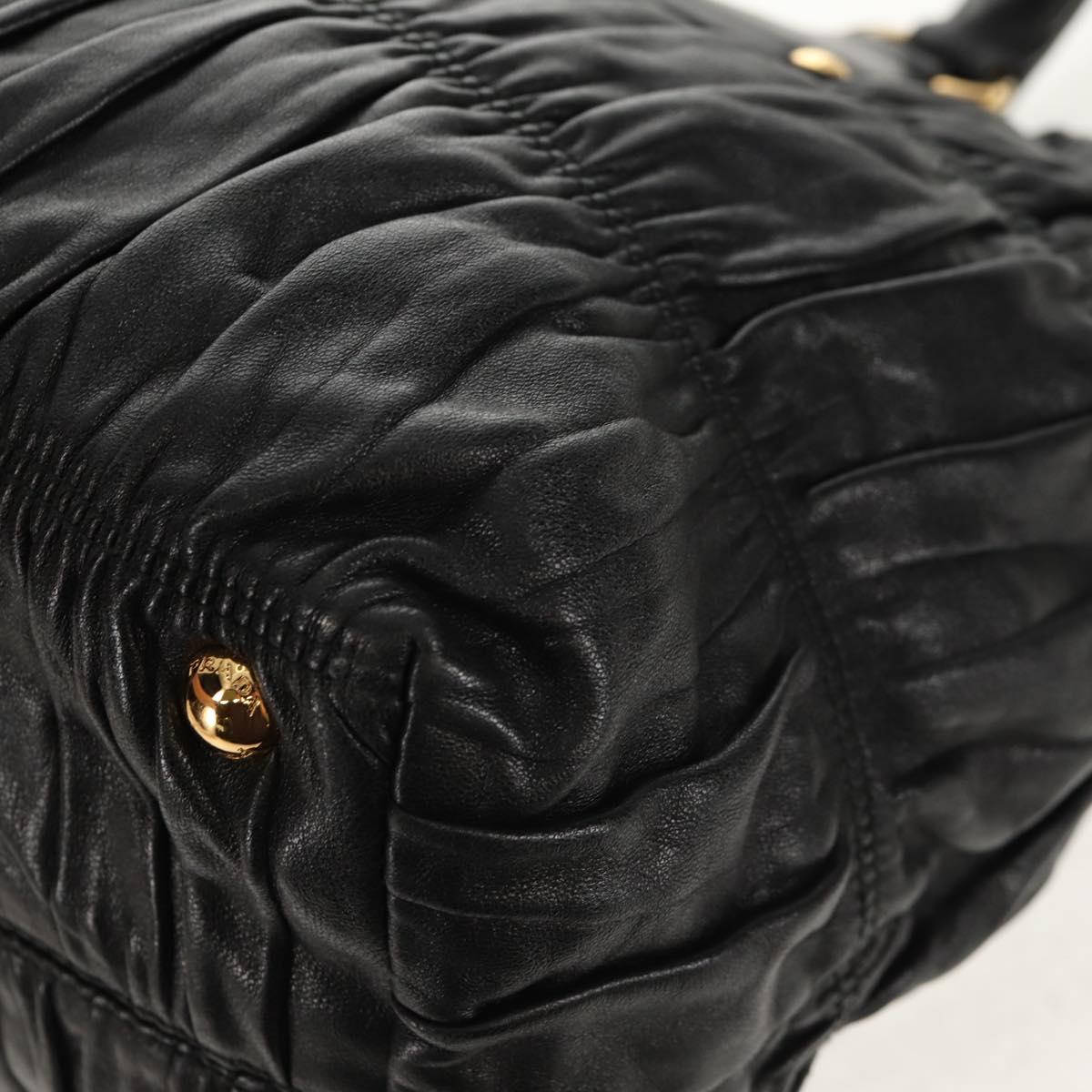 PRADA Tote Bag Leather 2way Black Gold Auth am9760V