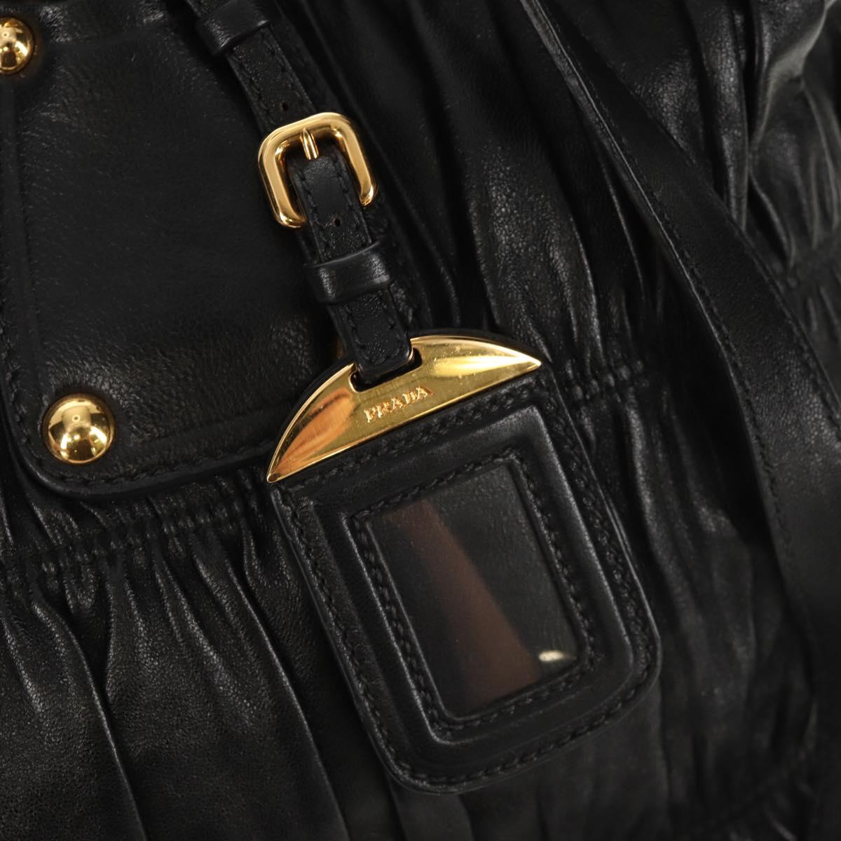 PRADA Tote Bag Leather 2way Black Gold Auth am9760V