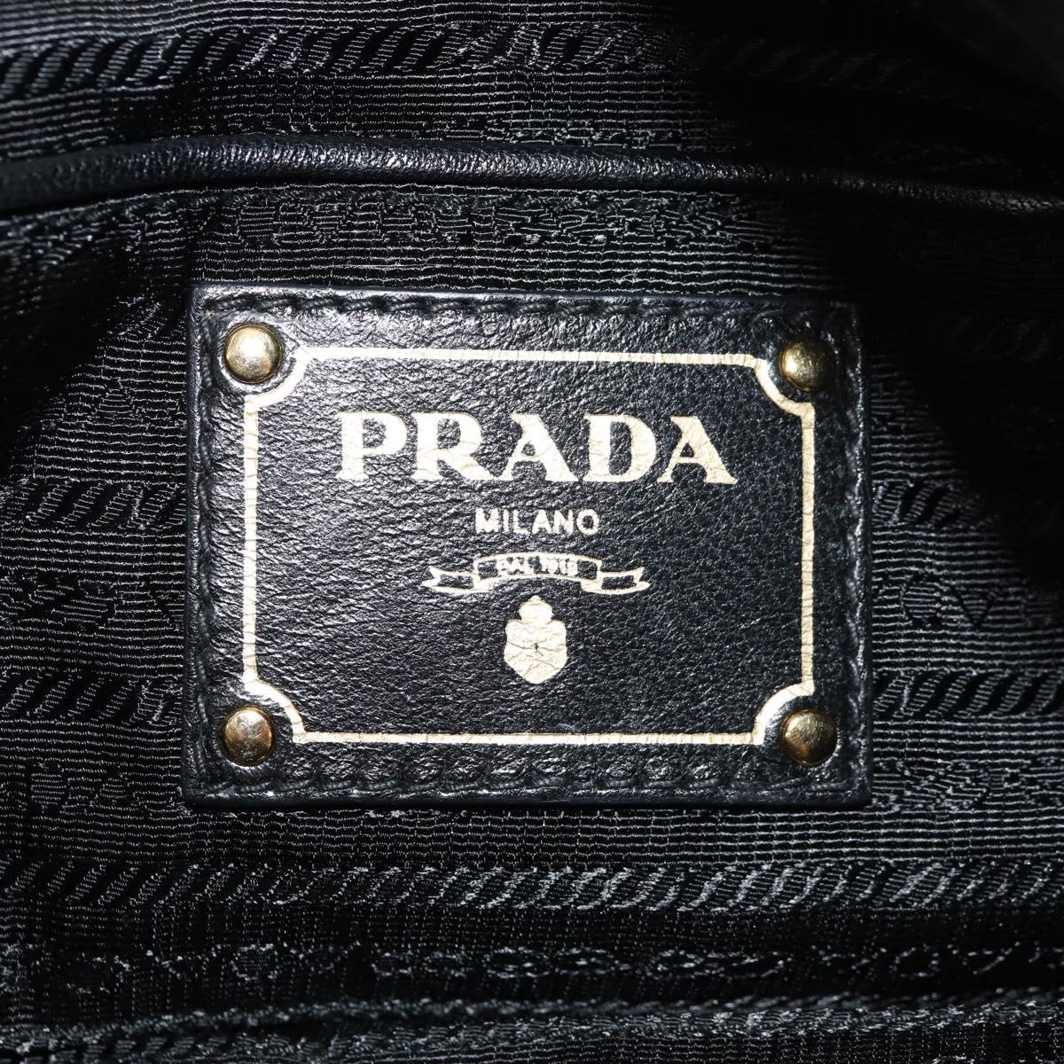 PRADA Tote Bag Leather 2way Black Gold Auth am9760V