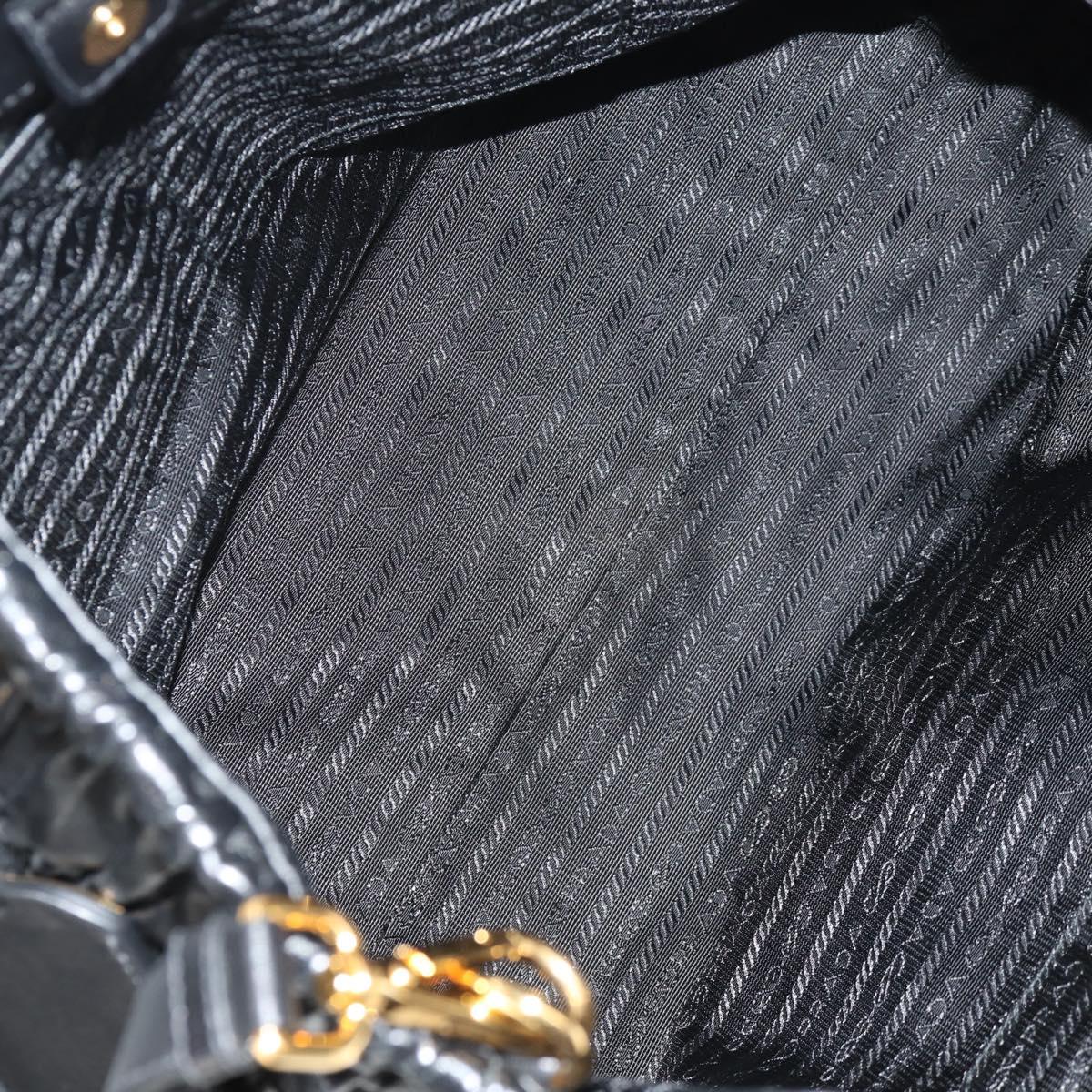 PRADA Tote Bag Leather 2way Black Gold Auth am9760V