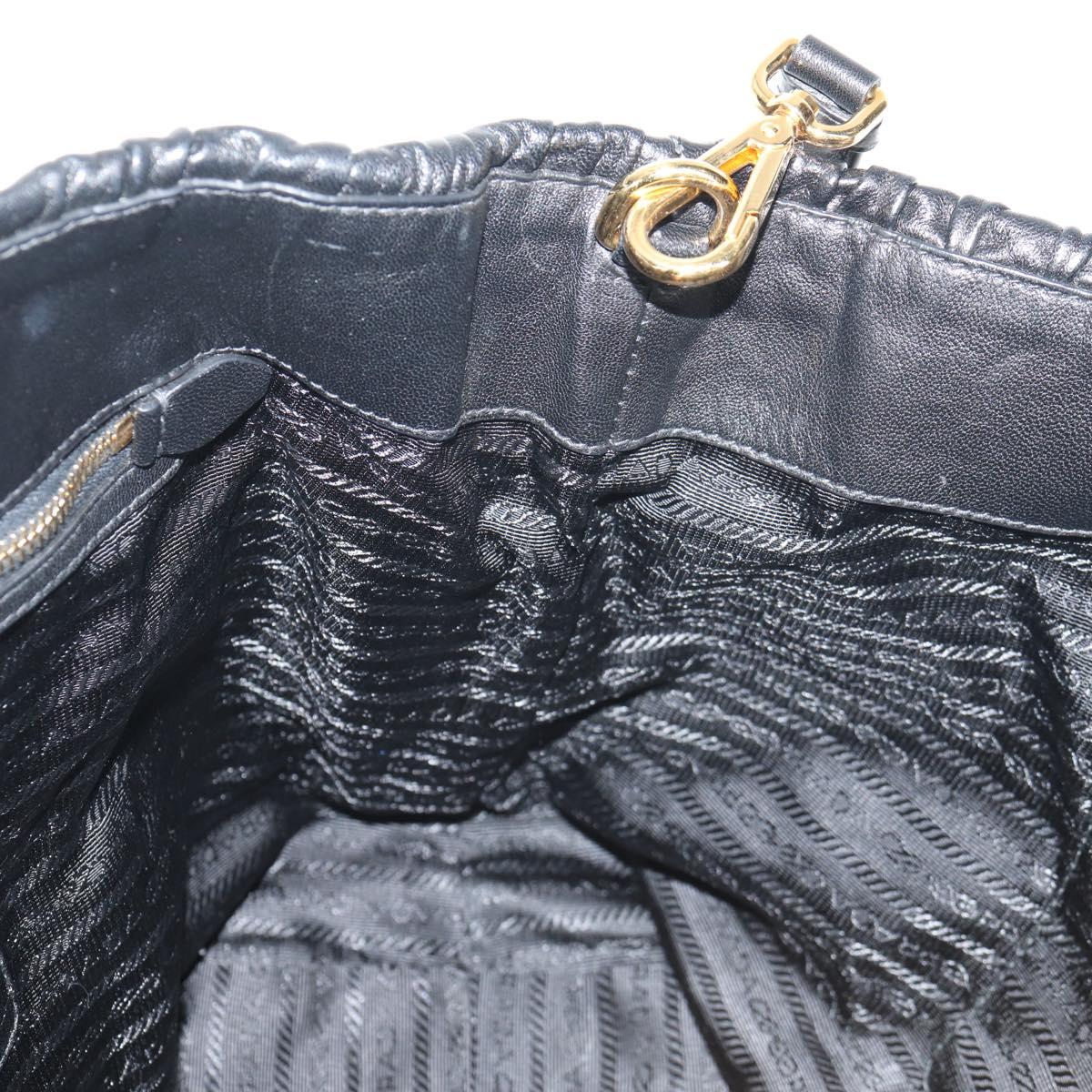 PRADA Tote Bag Leather 2way Black Gold Auth am9760V