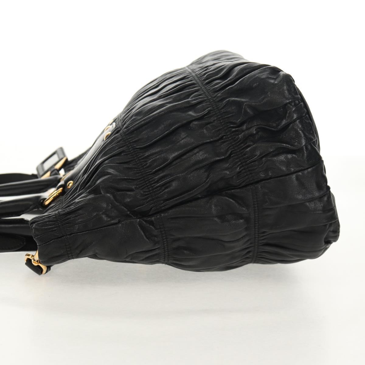 PRADA Tote Bag Leather 2way Black Gold Auth am9760V