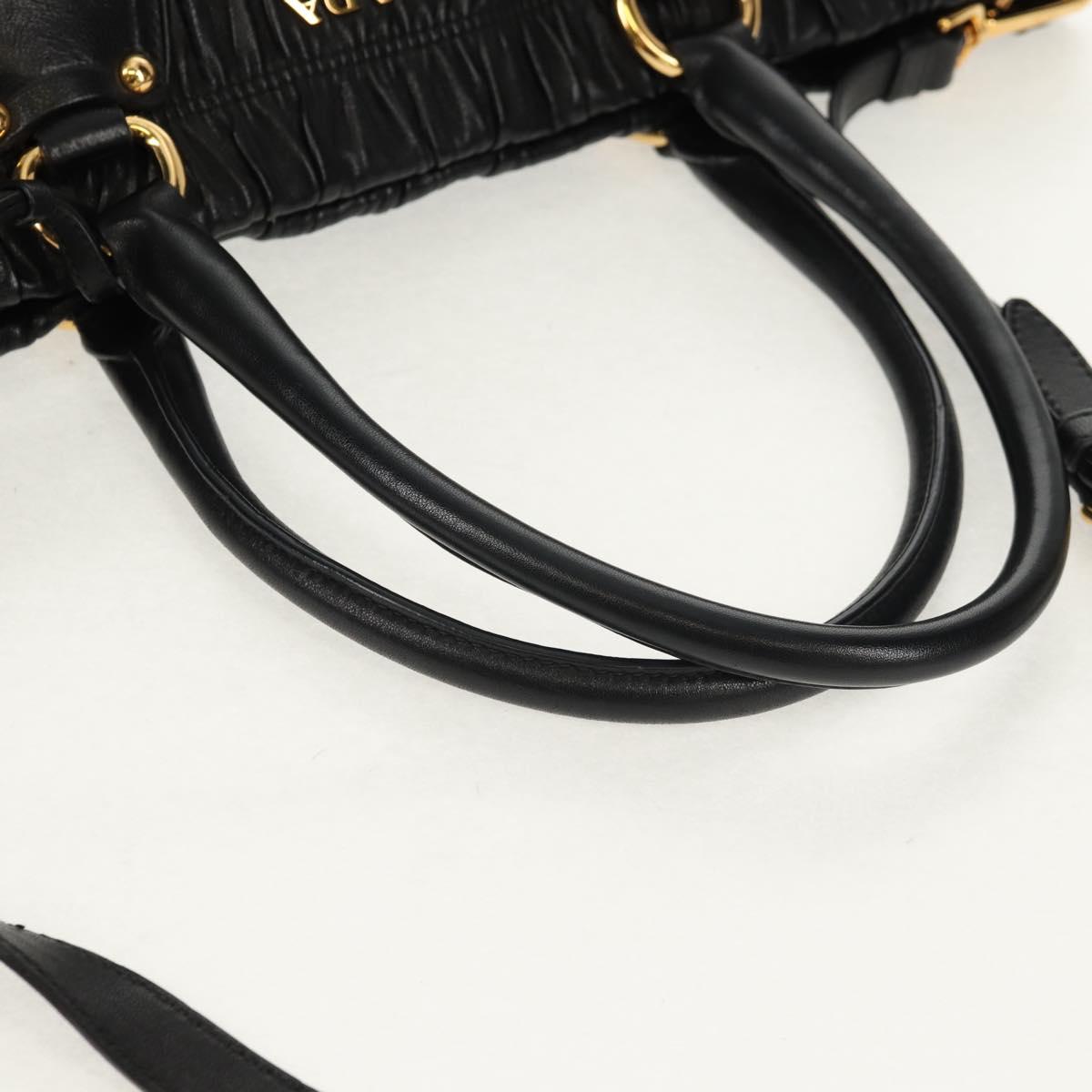 PRADA Tote Bag Leather 2way Black Gold Auth am9760V