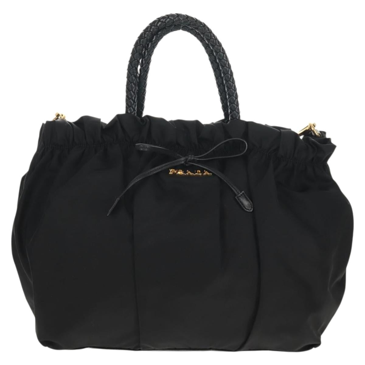 PRADA Hand Bag Nylon 2way Black Gold Auth am9761V