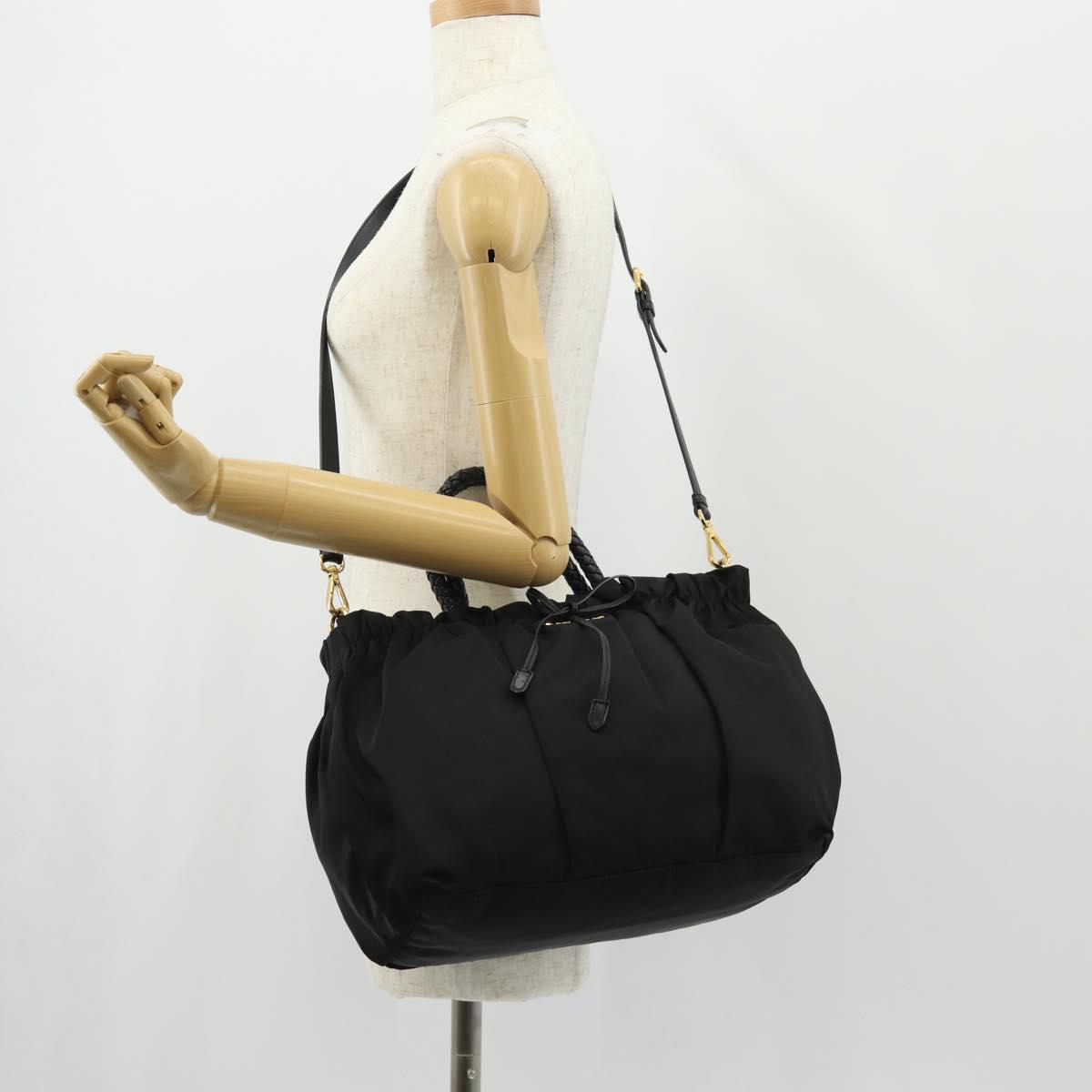 PRADA Hand Bag Nylon 2way Black Gold Auth am9761V