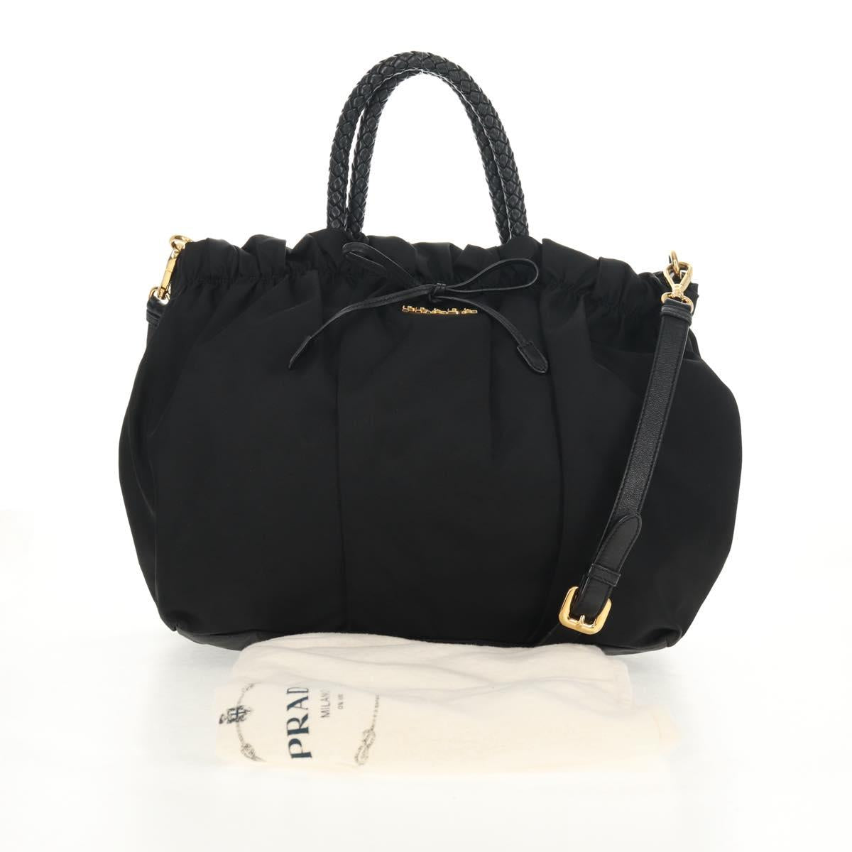 PRADA Hand Bag Nylon 2way Black Gold Auth am9761V
