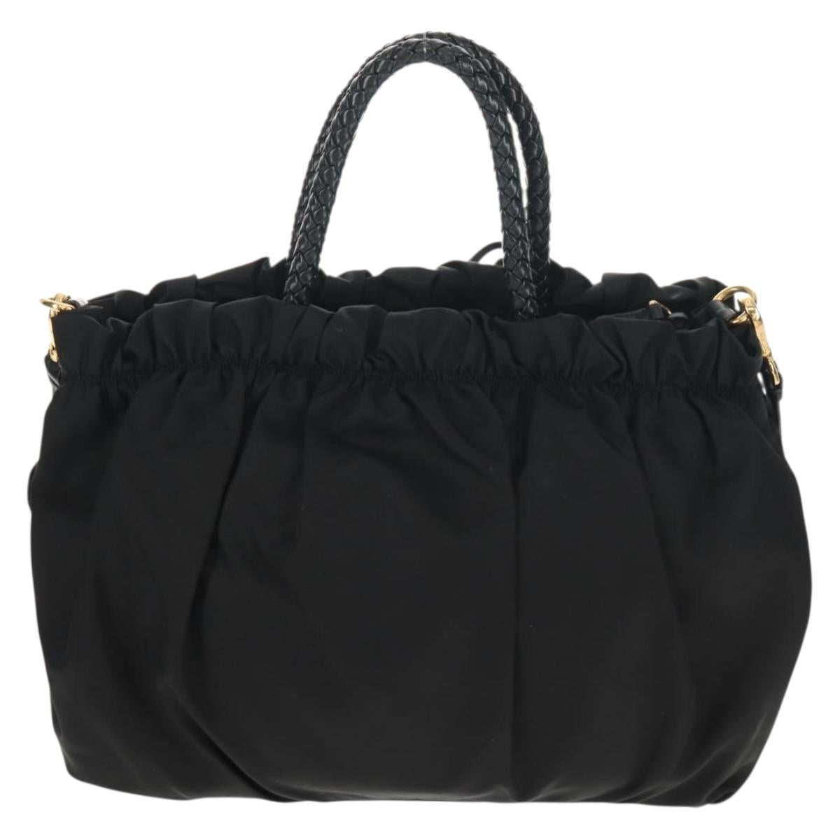 PRADA Hand Bag Nylon 2way Black Gold Auth am9761V