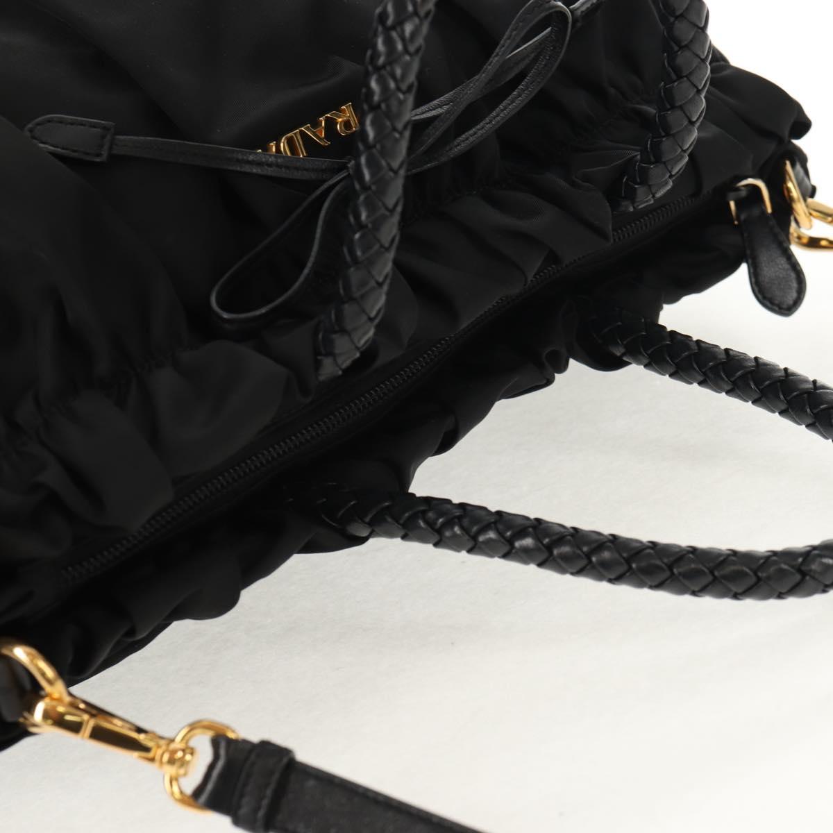 PRADA Hand Bag Nylon 2way Black Gold Auth am9761V