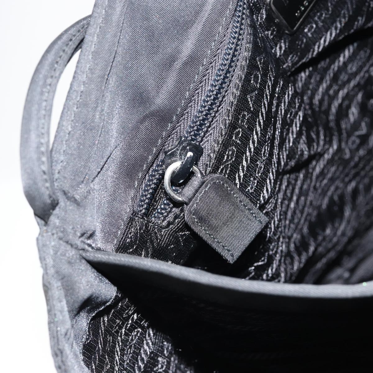 PRADA Tote Bag Nylon Black Silver Auth am9762