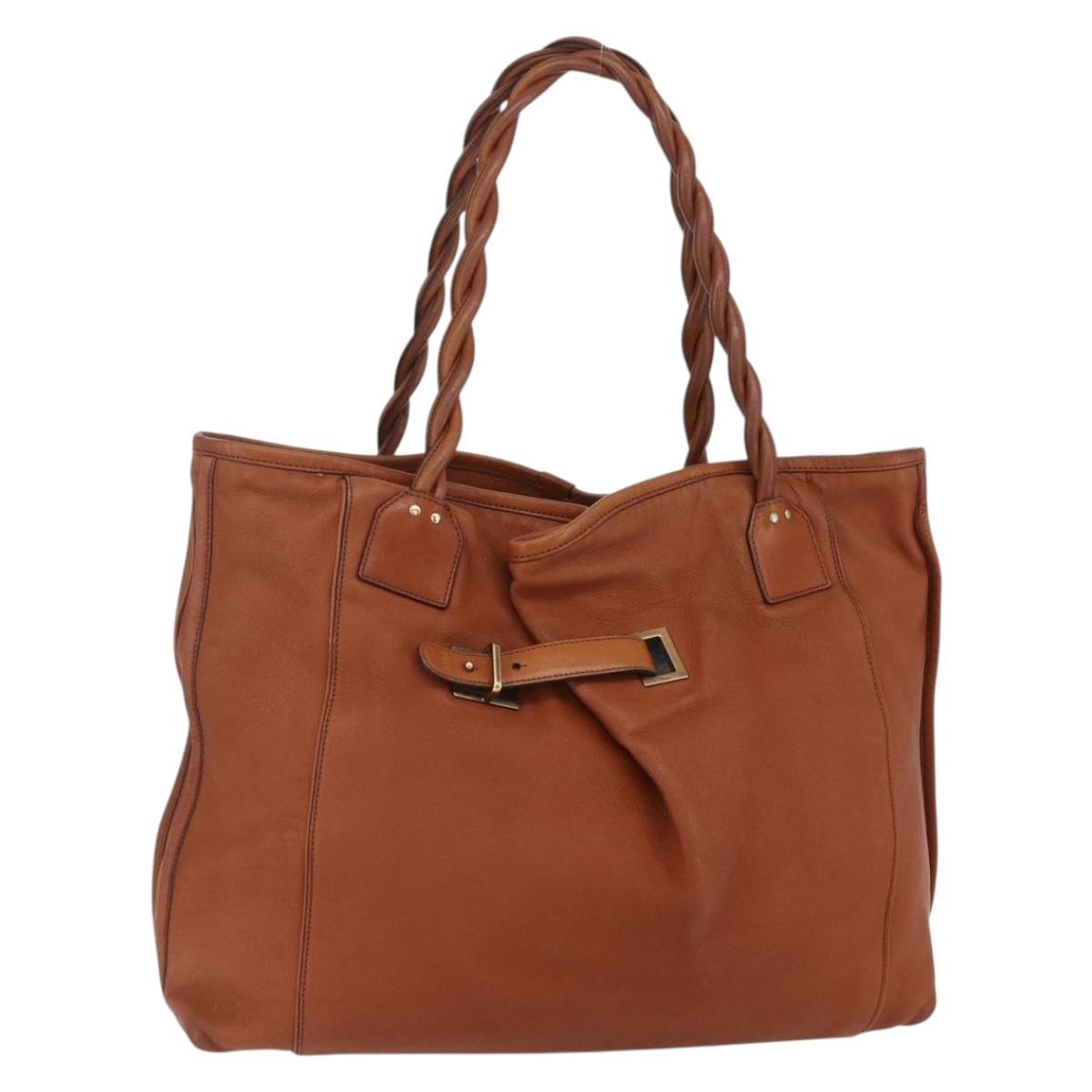Chloe Tote Bag Leather Brown Gold Auth am9764