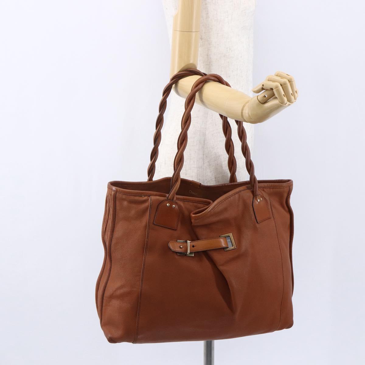 Chloe Tote Bag Leather Brown Gold Auth am9764