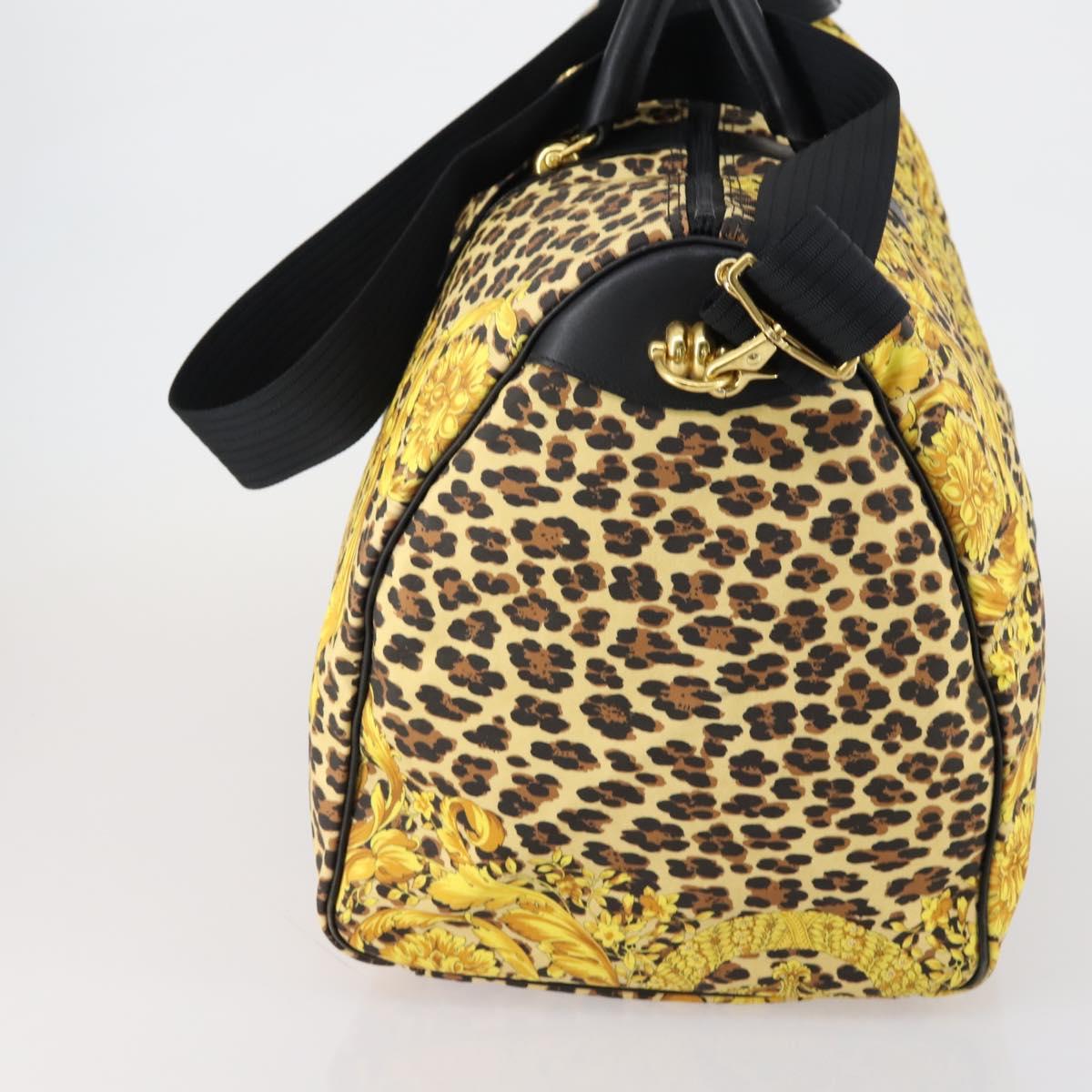 Gianni Versace Boston Bag Canvas PVC 2way Yellow Gold Auth am9766