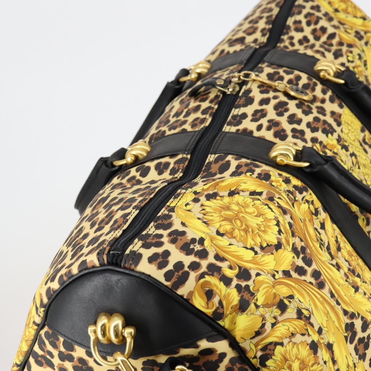 Gianni Versace Boston Bag Canvas PVC 2way Yellow Gold Auth am9766