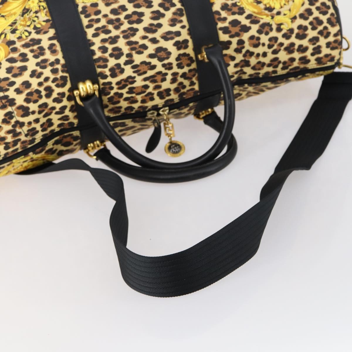 Gianni Versace Boston Bag Canvas PVC 2way Yellow Gold Auth am9766