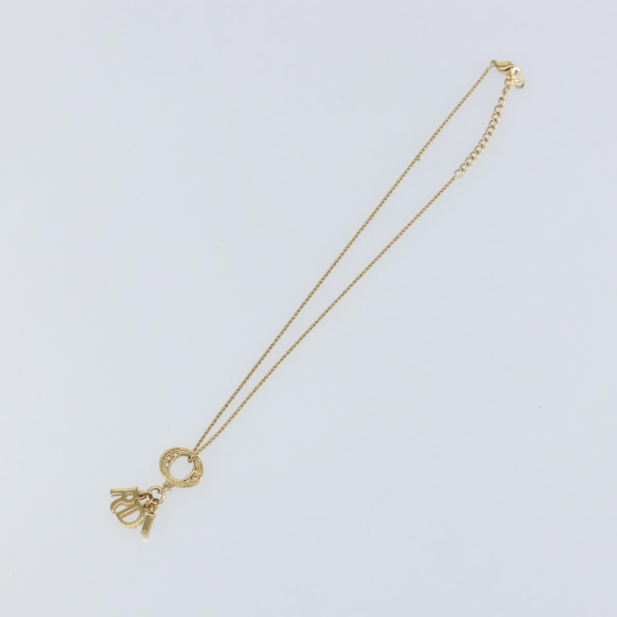 Christian Dior Printed Initials Necklace metal Gold Tone Auth am9776