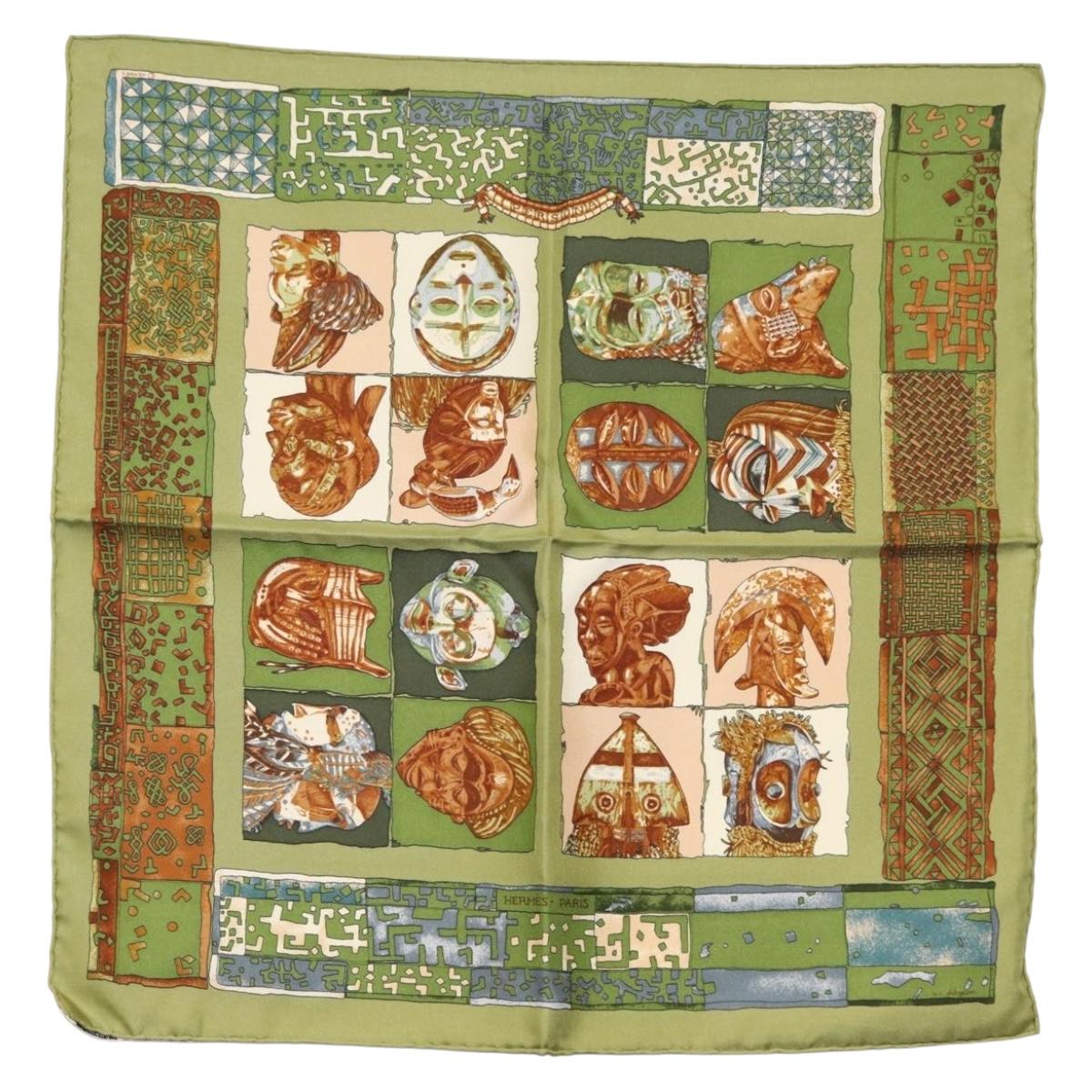 HERMES Petit Carré Scarf Silk ""PERSONA"" Green Auth am9777