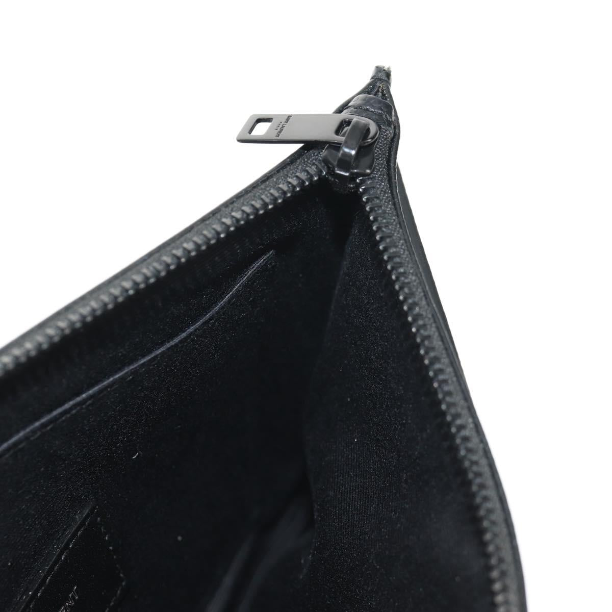 SAINT LAURENT Cassandra Pouch Leather Black Auth am9781V