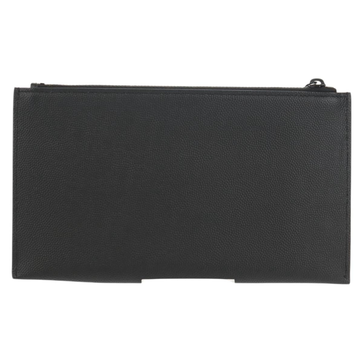 SAINT LAURENT Cassandra Pouch Leather Black Auth am9781A