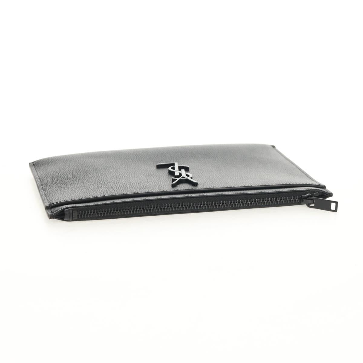 SAINT LAURENT Cassandra Pouch Leather Black Auth am9781V