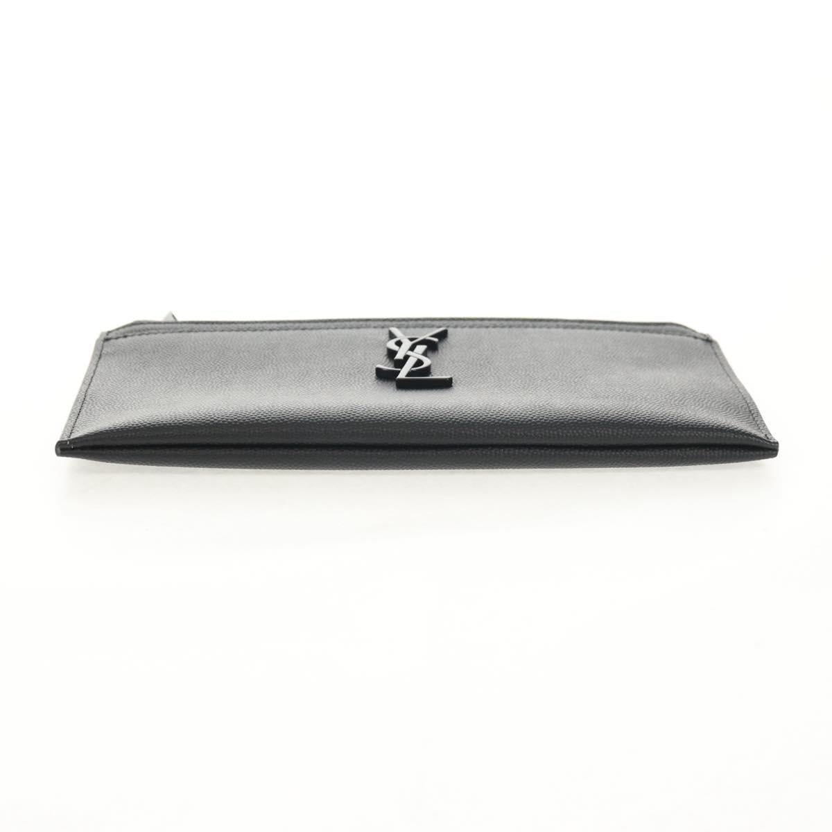 SAINT LAURENT Cassandra Pouch Leather Black Auth am9781V