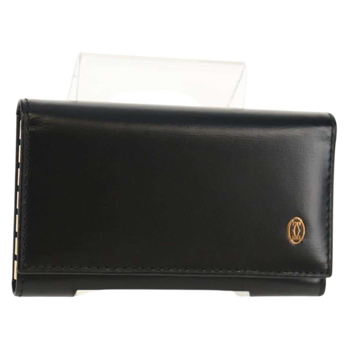 CARTIER Must Line Key Case Leather Black Gold Auth am9783A