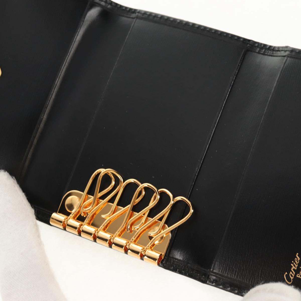 CARTIER Must Line Key Case Leather Black Gold Auth am9783V