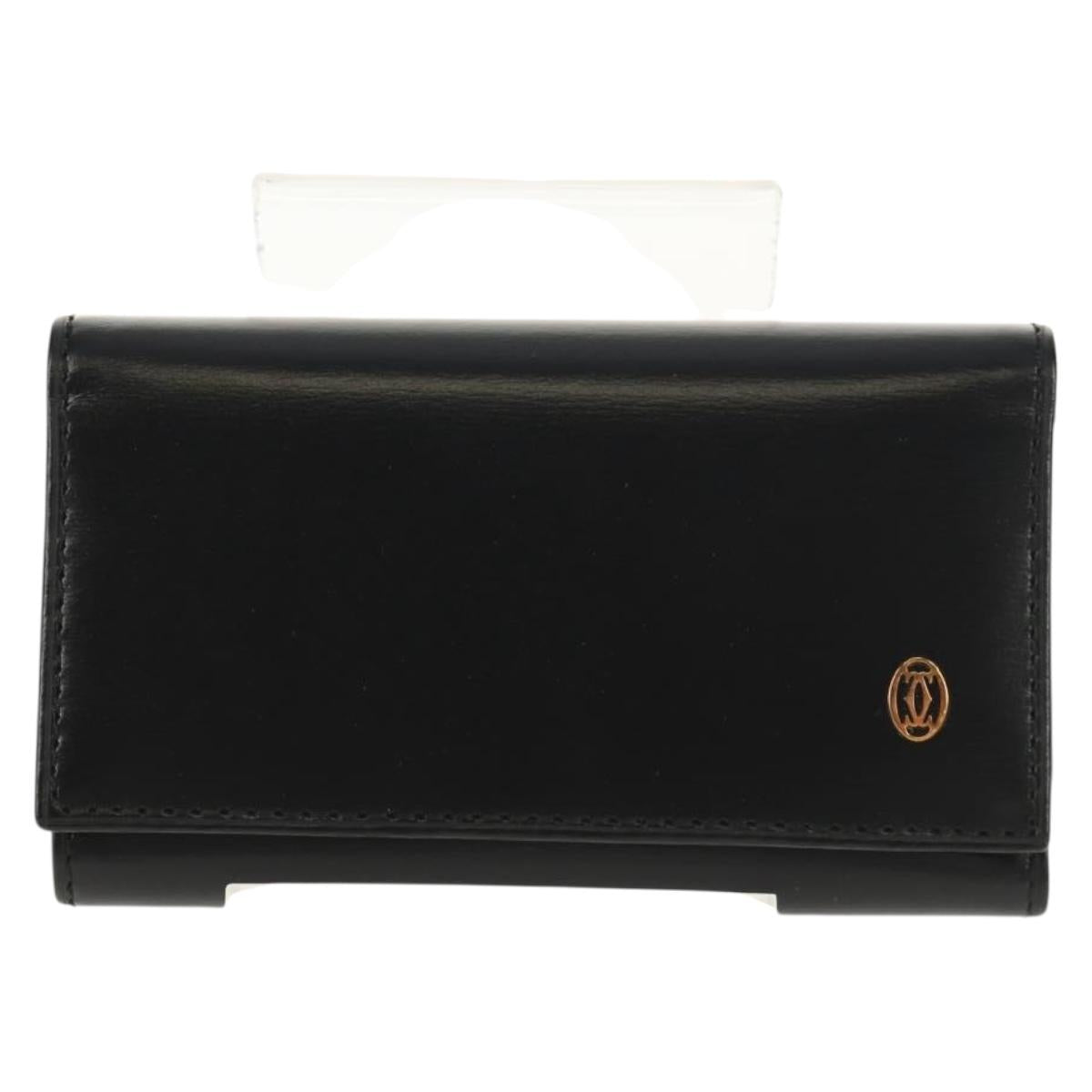 CARTIER Must Line Key Case Leather Black Gold Auth am9783V