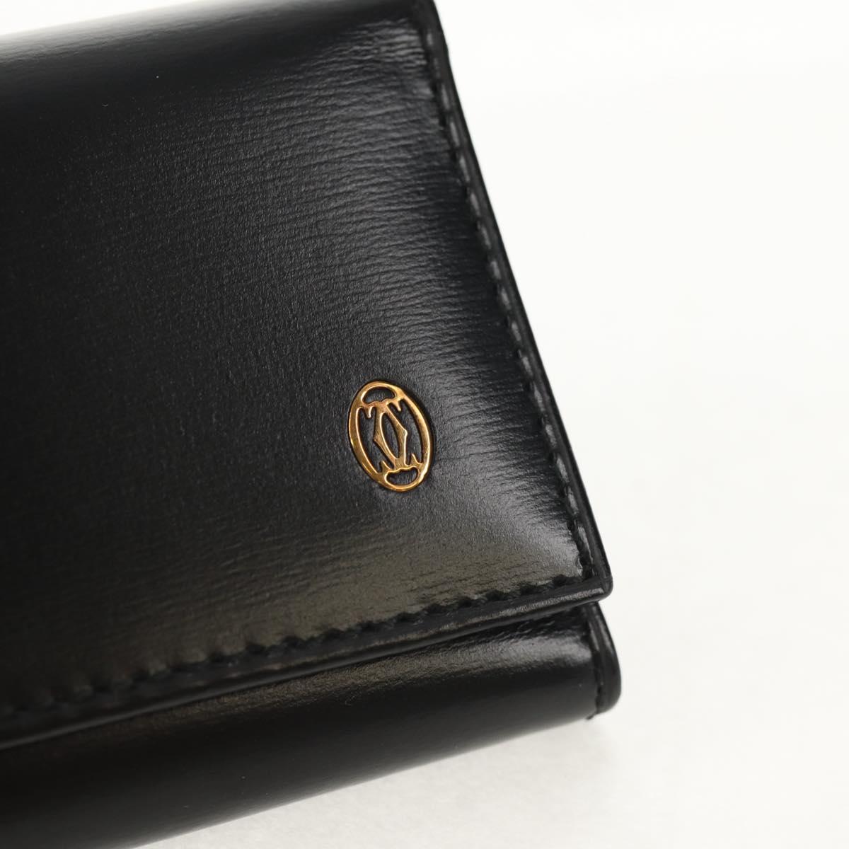 CARTIER Must Line Key Case Leather Black Gold Auth am9783V