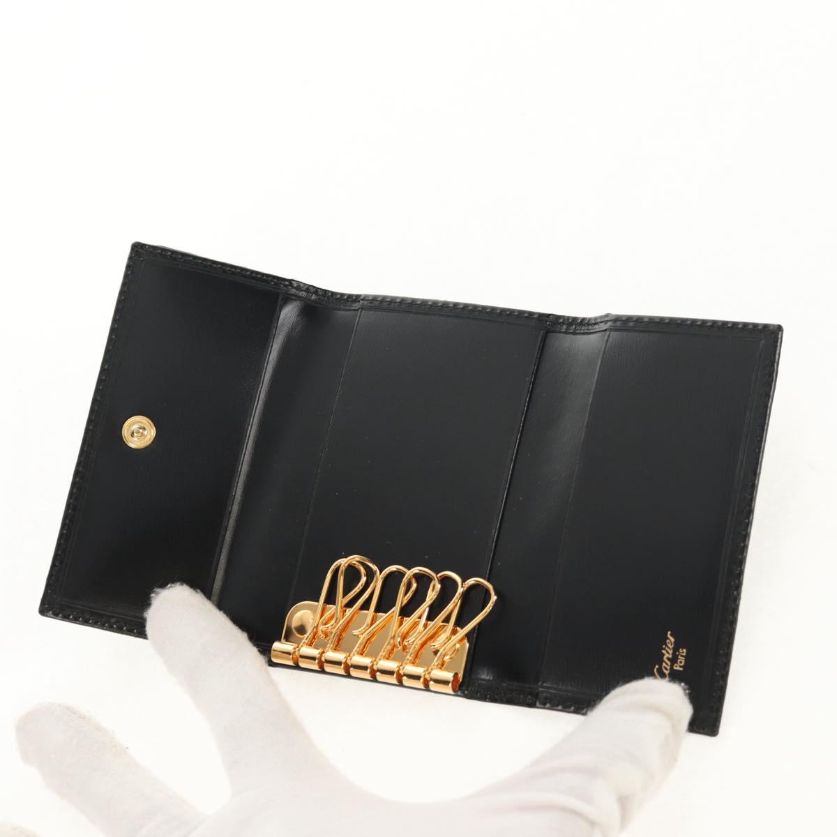 CARTIER Must Line Key Case Leather Black Gold Auth am9783V