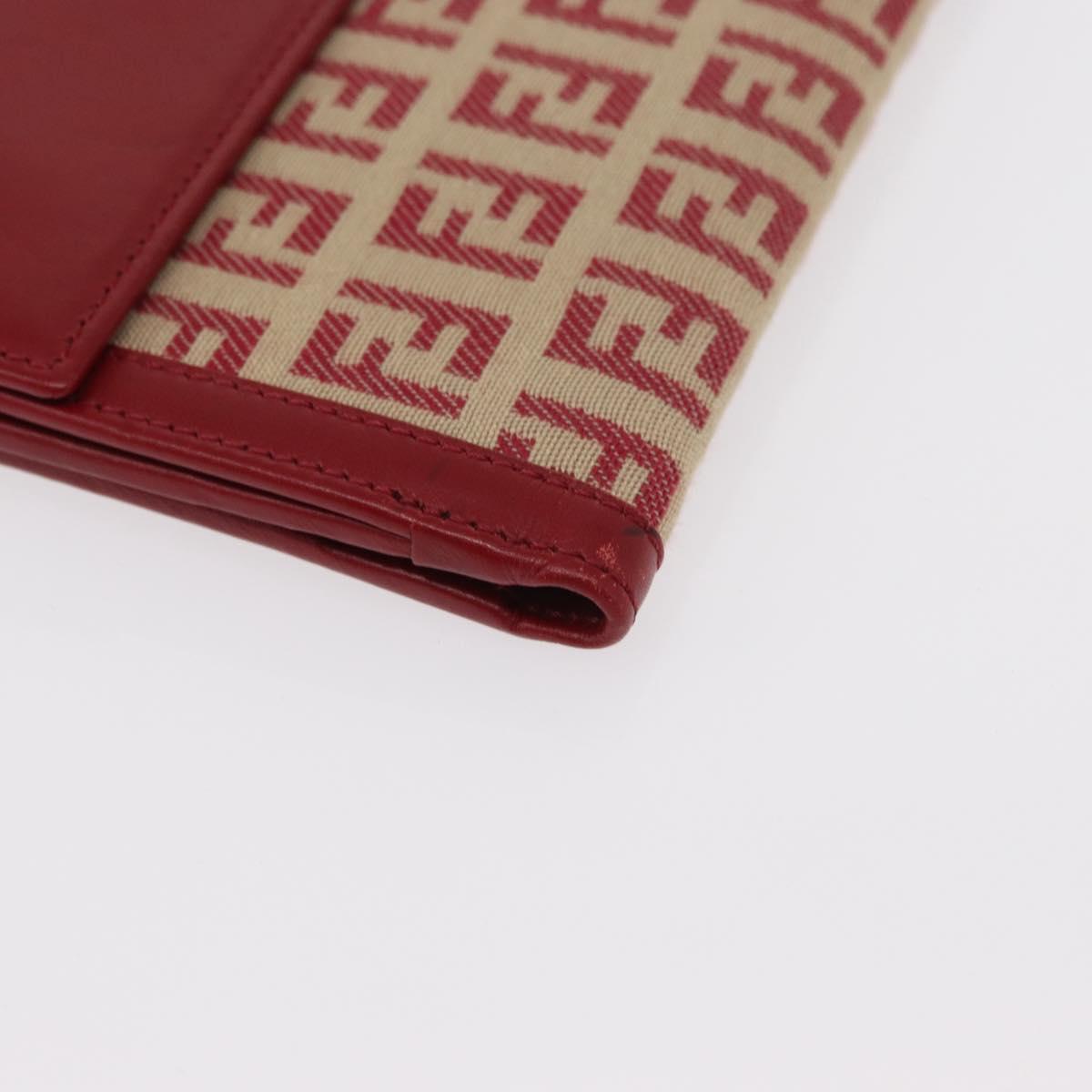 FENDI Zucchino Canvas Compact Wallet Red Gold Auth am9786