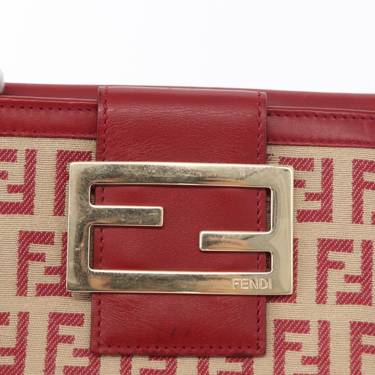 FENDI Zucchino Canvas Compact Wallet Red Gold Auth am9786