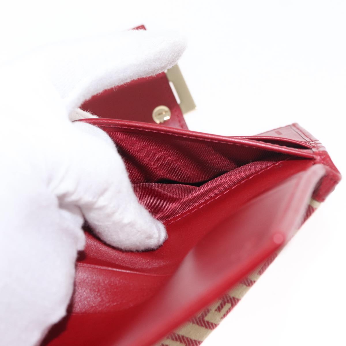 FENDI Zucchino Canvas Compact Wallet Red Gold Auth am9786