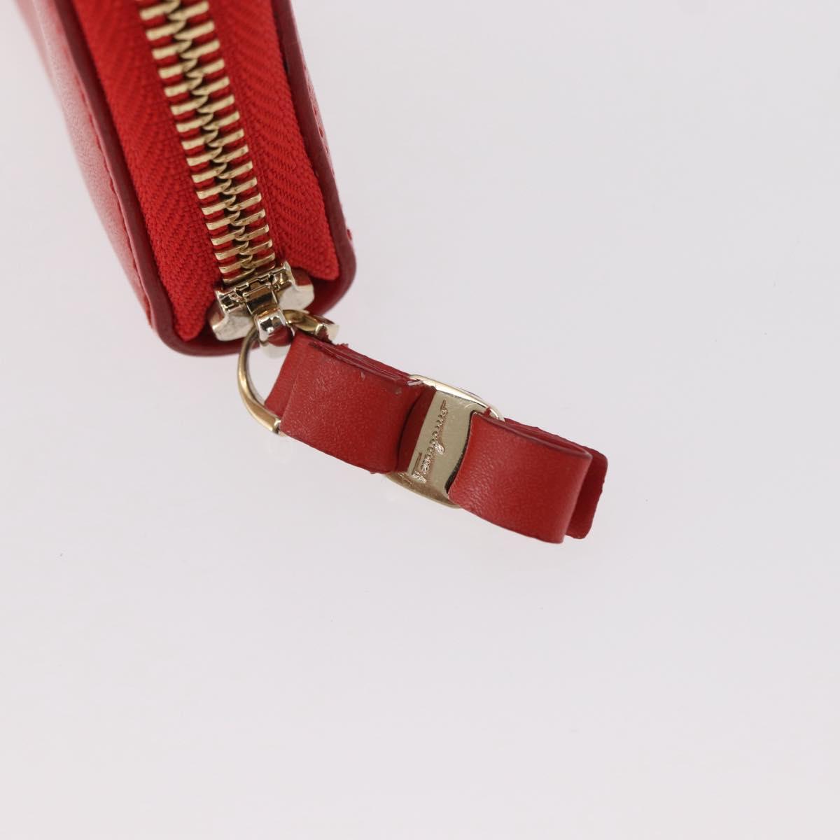 Salvatore Ferragamo Vala Compact Wallet Leather Red Gold Auth am9789