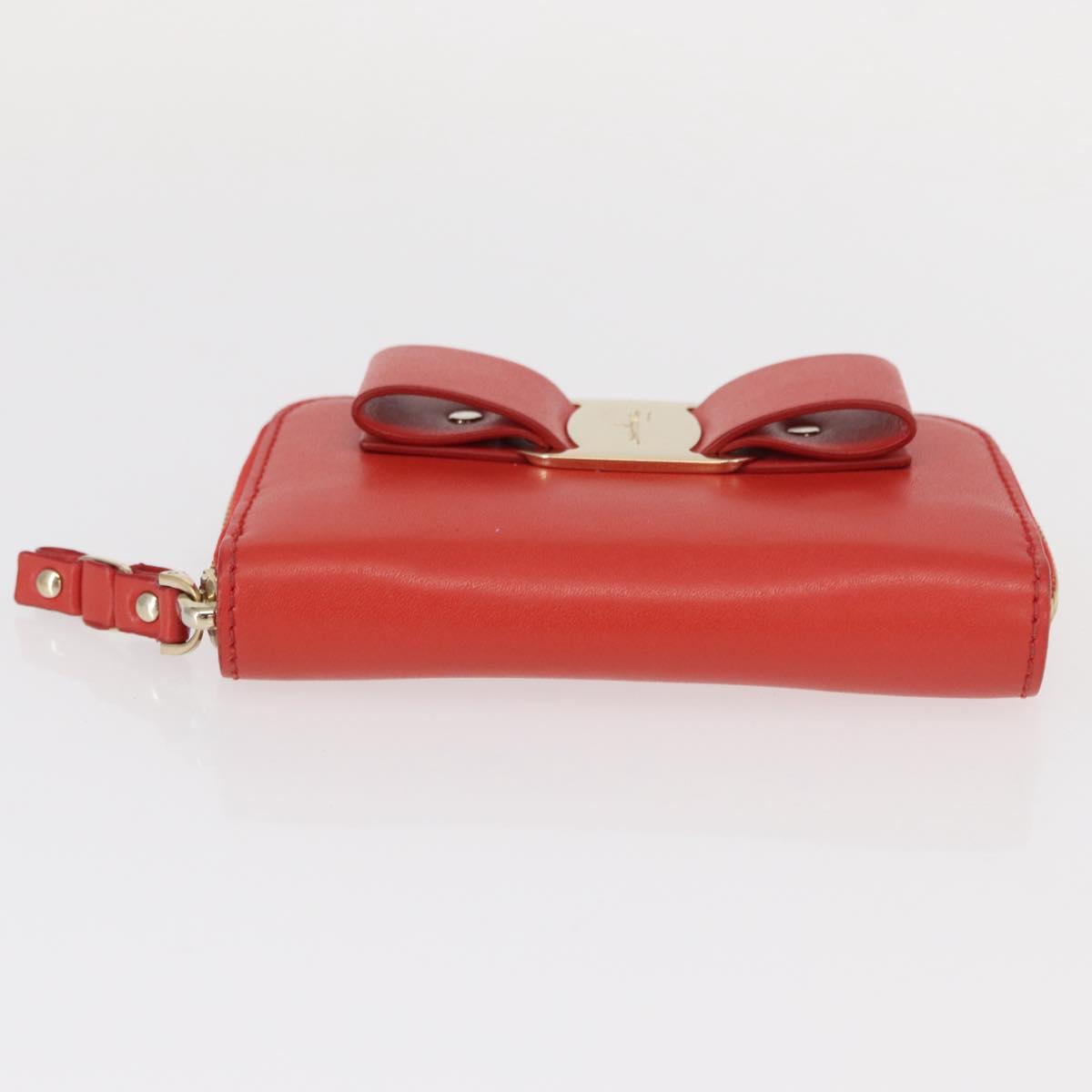 Salvatore Ferragamo Vala Compact Wallet Leather Red Gold Auth am9789