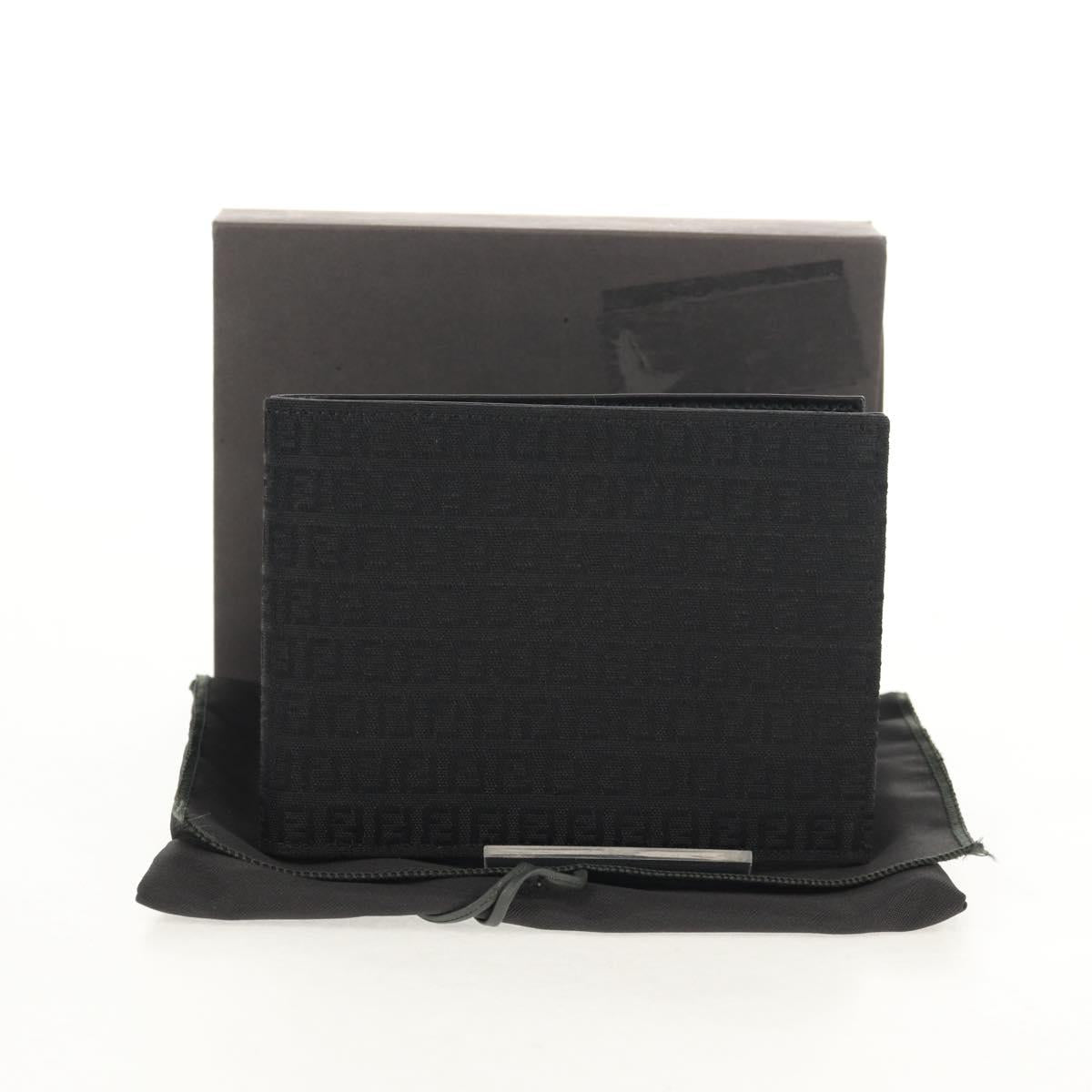 FENDI Zucchino Canvas Compact Wallet Black Auth am9790V