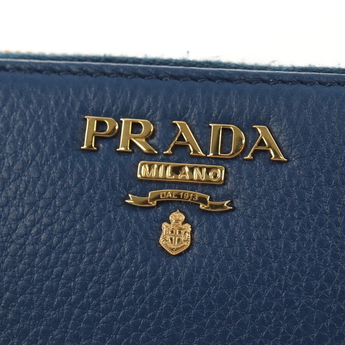 PRADA Compact Wallet Leather Blue Auth am9791V