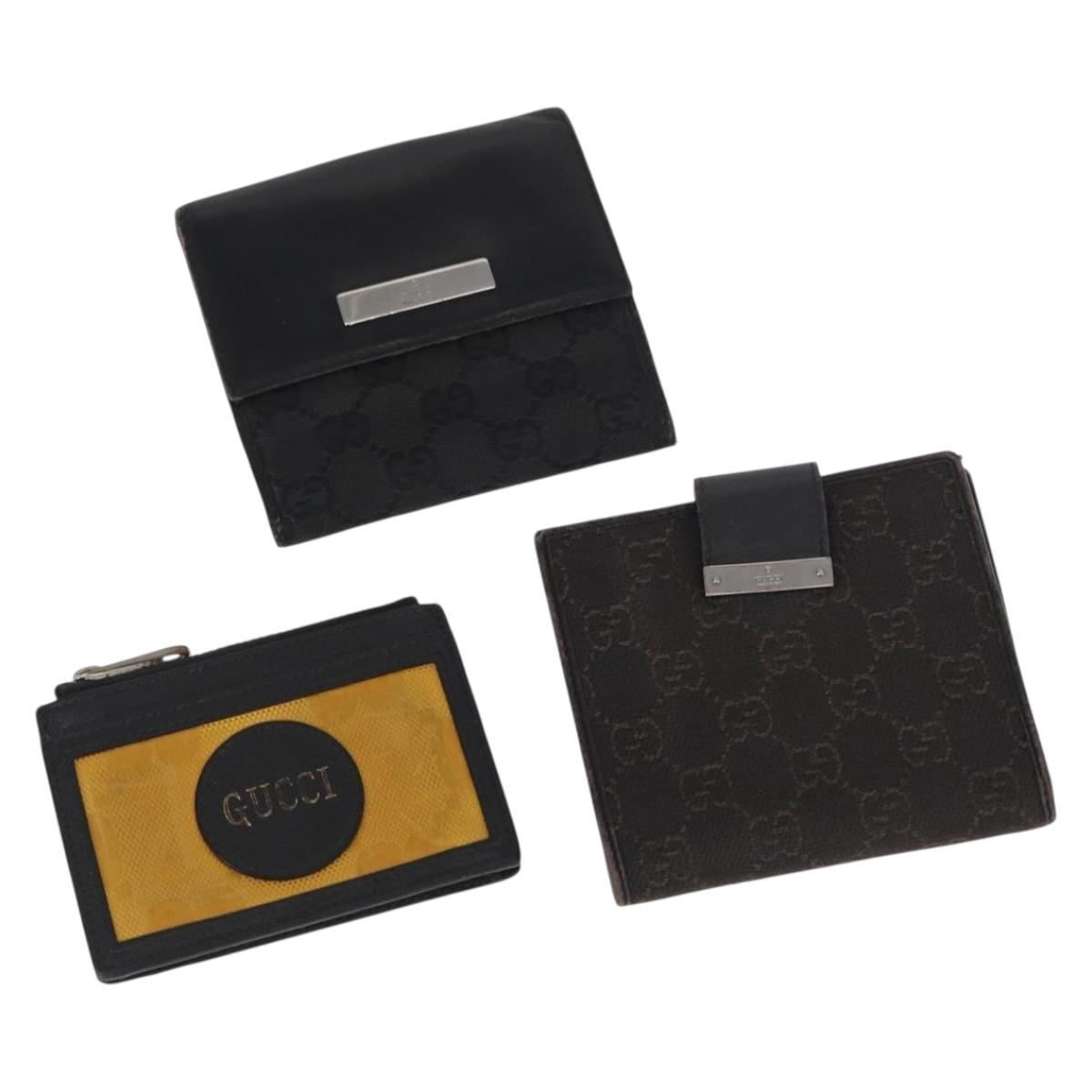 GUCCI GG Canvas Wallet Leather 3 Set Black Auth am9797